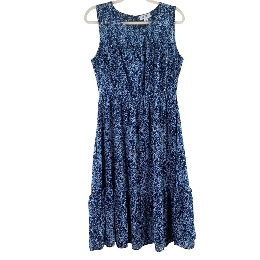 Tahari ASL Blue Printed Midi Dress